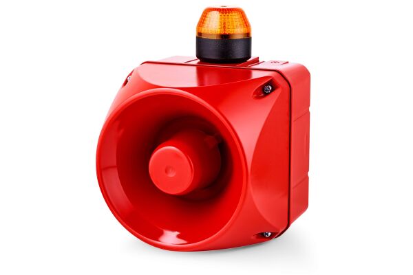 ADM Multi-tone alarm sounder with LED steady/flashing light indicator orange 230-240 V AC IP65 113 dB 