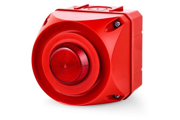 ADS-T Multi-tone alarm sounder with LED steady/flashing light indicator red 110-240 V AC IP65 108 dB 